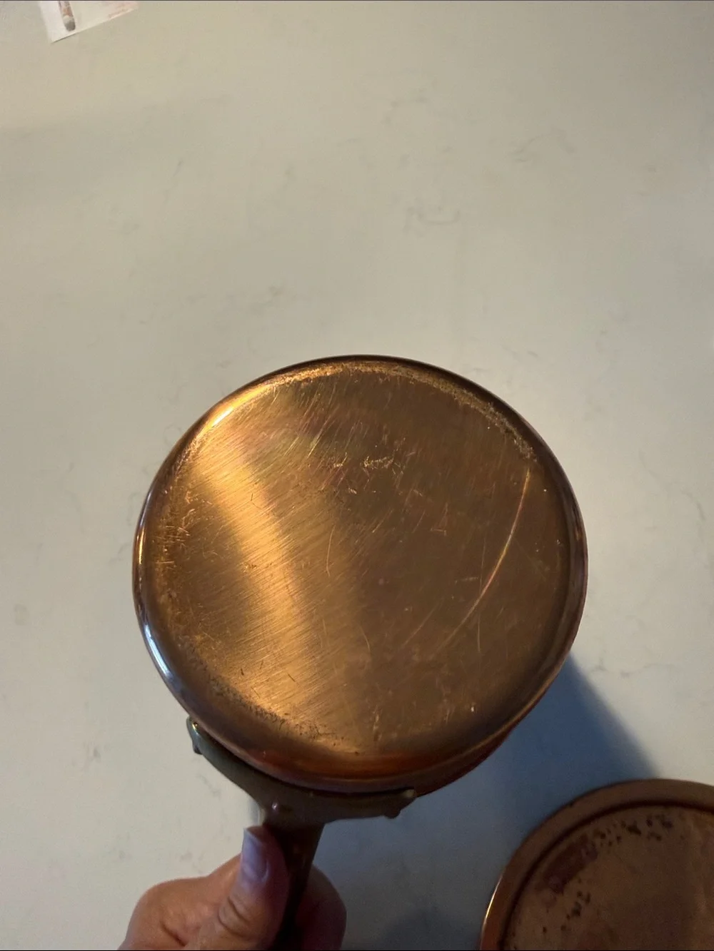 Vintage Copper-Finish Hammered Saucepan with Lid - brass Handle